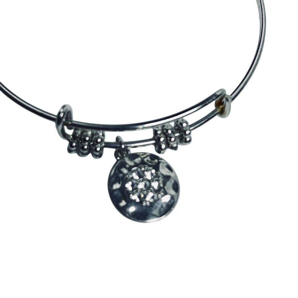 Silver Tone Bangle Bracelet With Round Rhinestone Charm (5800) - Picture 4 of 4